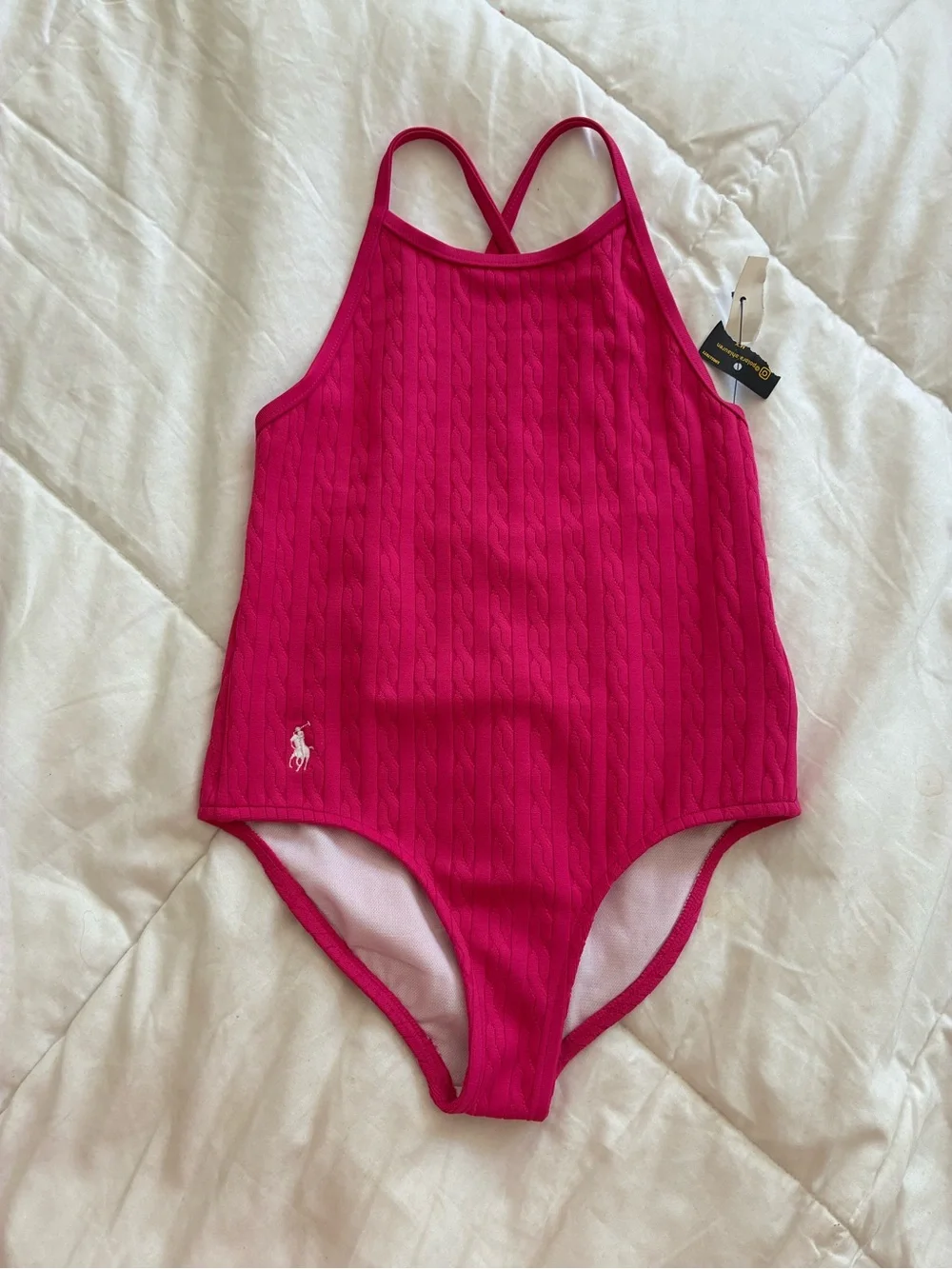 Ralph Lauren Bright Pink Cable-Knit One-Piece Swimsuit